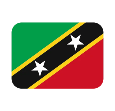 The national flag of Saint Kitts and Nevis featuring green, yellow, black, and red colors with two white stars.