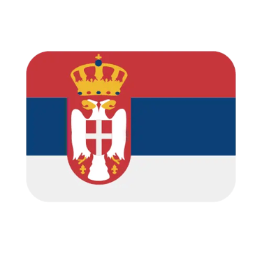 The national flag of Serbia featuring horizontal stripes of red, blue, and white with the royal coat of arms.