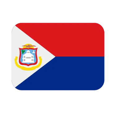 The national flag of Sint Maarten featuring red and blue bands with a white triangle and coat of arms.