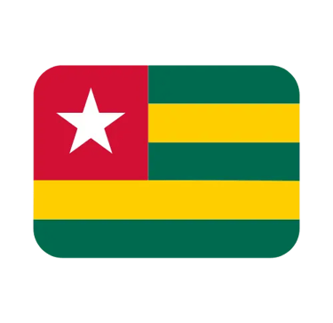 National flag of Togo with green and yellow stripes and a white star in a red square.