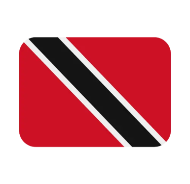 The national flag of Trinidad and Tobago with red fields and a diagonal black stripe.
