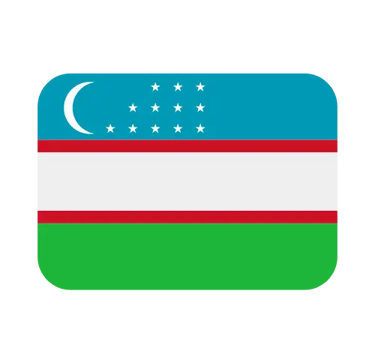 National flag of Uzbekistan icon with blue, white, and green stripes, red borders, crescent moon, and stars.