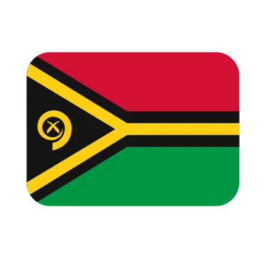 The national flag of Vanuatu featuring red, green, black, and yellow colors with a boar tusk emblem.