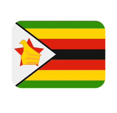 The national flag of Zimbabwe featuring horizontal stripes and the Great Zimbabwe Bird on a red star.