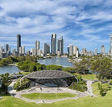 The skyline of Surfers Paradise and its surrounds, as viewed from the Home of the Arts