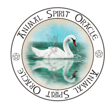 Animal Spirit Oracle logo and link. Beautiful white swan swimming with fairy flying alongside.