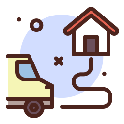 a moving truck with a house on it