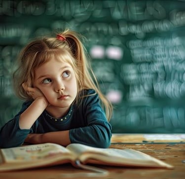 little girl inattentive in class in these thoughts