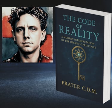 The Cover of the book The Code of Reality, next to a stylized image of the author