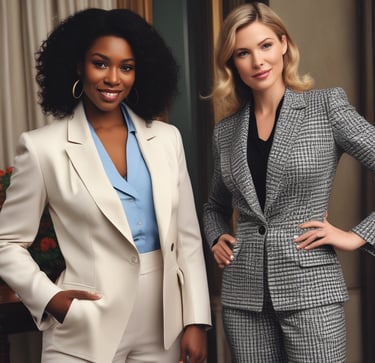 An elegant African American woman in ivory attire, standing confidently with a serene expression, bathed in soft natural light.