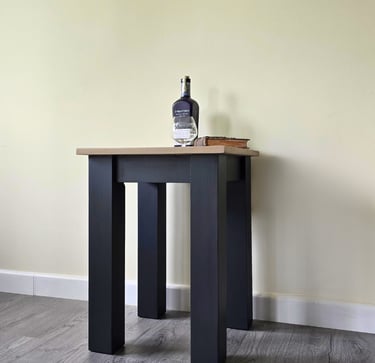 A side table painted in Fusion Mineral Paint - Ash with natural top