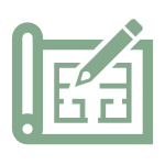 Blueprint and pencil icon representing practical planning and execution support