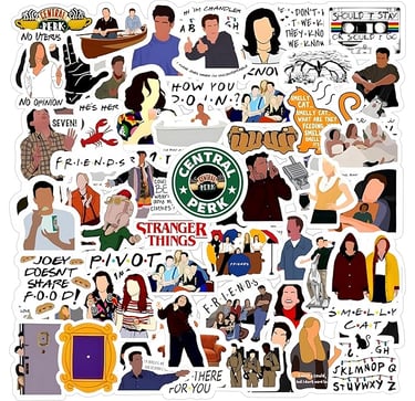 a large collection of stickers featuring characters from friends, shop on amazon