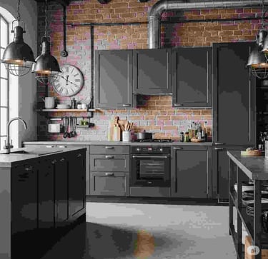 Industrial Kitchen with Sleek Grey Cabinetry and Minimalist Design