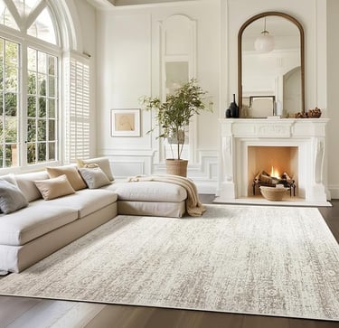 Modern large area rug 8x10 for living room, washable and neutral tone.