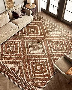 Cozy 8x10 rustic living room rug, machine washable western style carpet.