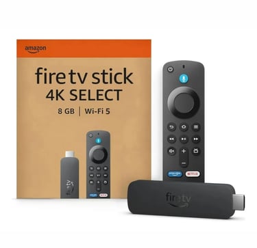 Amazon Fire TV Stick 4K Select with Alexa Voice Remote and original packaging.