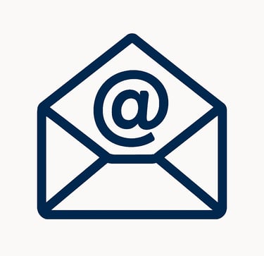 An open envelope with an "at" symbol for email