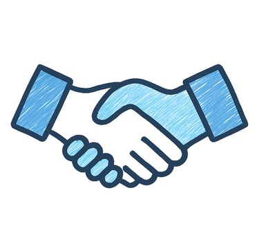 Hand-drawn handshake icon representing trust, collaboration, and partnership in business consulting.