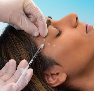 A woman receiving a facial injection for Botox treatment by the best cosmetic dermatologist and skin specialist in Vadodara 