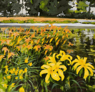 Lilies, acrylic on canvas, 80x80 cm