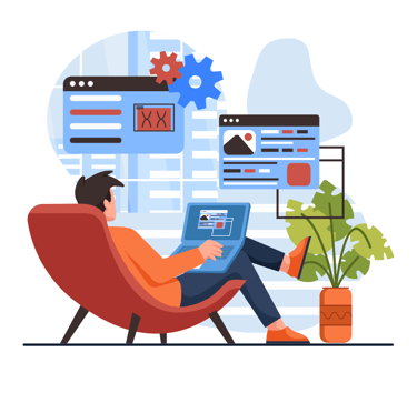 a man sitting in a chair with a laptop and a laptop