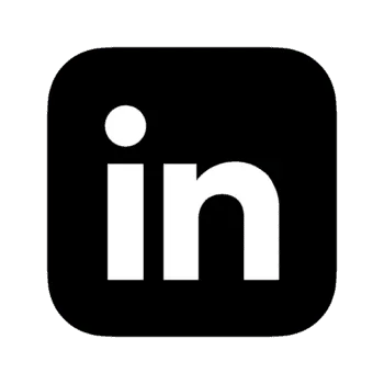 White LinkedIn logo icon on a black background for professional social media networking.