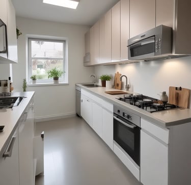A friendly housekeeper carefully making a bed in a cozy Airbnb room.