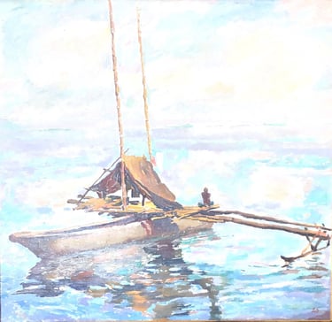 Pintura de Boris Vladimirovich Alekseev realizada durante las expediciones en 1978. Técnica óleo sobre lienzo.