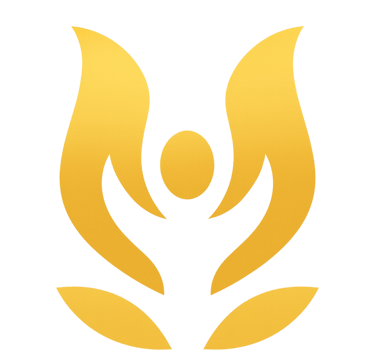 Gouden logo-symbool dat groei en innerlijke balans uitdrukt.