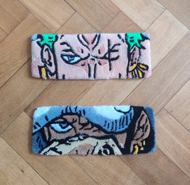 Selbstangefertigte Tastatur Teppiche mit den Motiven Zorro und Law aus One Piece