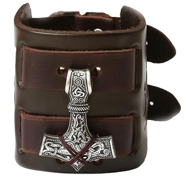Viking Style Leather Bracelet for Men with a Mjolnir Axe