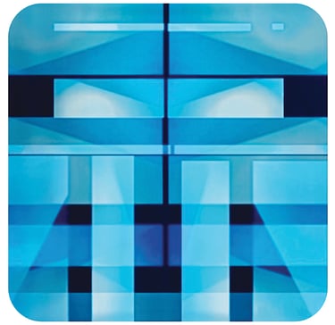 Pop art of small blue robot.