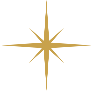 Minimalist gold eight-point starburst graphic isolated on a white background.