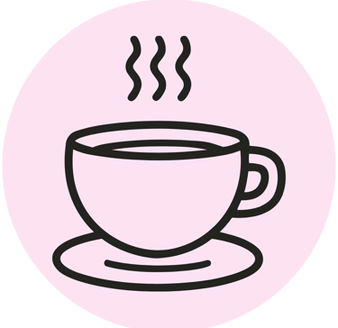 Coffee cup icon representing friendly personal budgeting support.