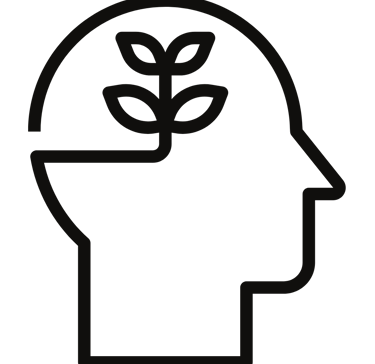 desenho de uma cabeça com uma planta crescendo nela