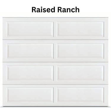 Traditional white raised ranch garage door featuring a classic short panel design.