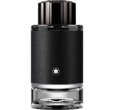 Montblanc Explorer Eau de Parfum bottle for men featuring a black textured sleeve and silver logo.