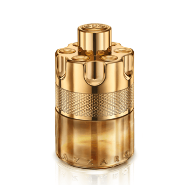 Luxury Azzaro Wanted gold perfume bottle featuring a unique revolver cylinder design for men.