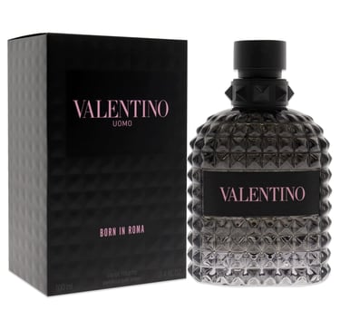Valentino Uomo Born In Roma Eau de Toilette 100ml bottle with studded black packaging.