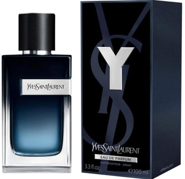 Yves Saint Laurent Y Eau de Parfum for men bottle and blue designer packaging.