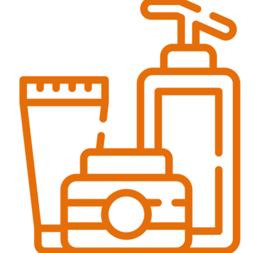 imagem de vários cosméticos de cor laranja com o fundo transparente