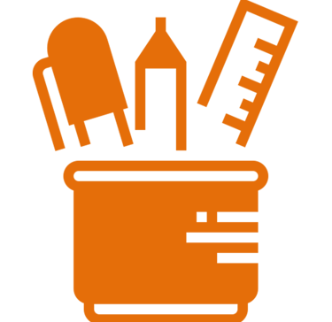 Imagem de lapis em um copo de cor unica laranja representando papelaria