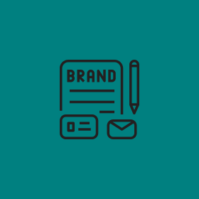 An icon with the word brand on it 