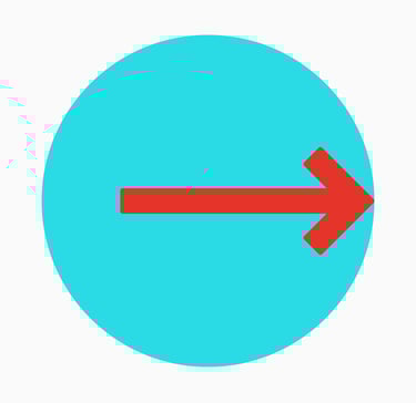 a red arrow touching the right side of a blue circle signifying point of impact