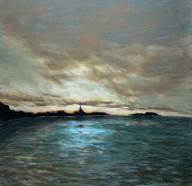Vue skyline de Saint Malo, tableau au pastel