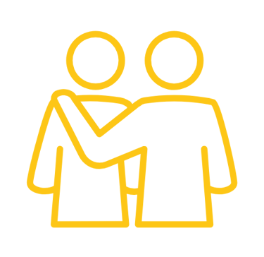 duas pessoas, uma com a mão sobre o ombro da outra