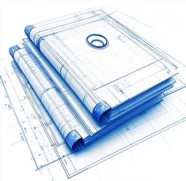 blueprint illustration of books