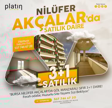 Bursa, Nilüfer, Akçalar Satılık 3Plus1 Ara Kat Daire | Platin Yatırım | Akçalar Satılık Ev