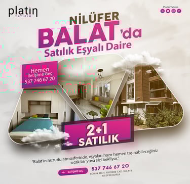 Bursa, Nilüfer, Balat Satılık 2Plus1 Eşyalı Ara Kat Daire | Platin Yatırım | Balat Satılık Evler